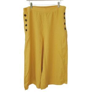 ECI Sunflower Yellow Linen Blend Cropped Wide Leg Pull On Sailor Pants  Size L